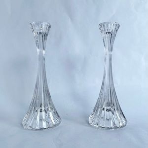 Candlesticks cut glass clear, Art Deco candle holder, Mikasa glass candlesticks
